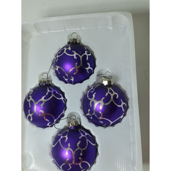Decorated Glass Ornaments Purple with Silver Accents 4 in the Set~Vintage~ - Picture 3 of 6